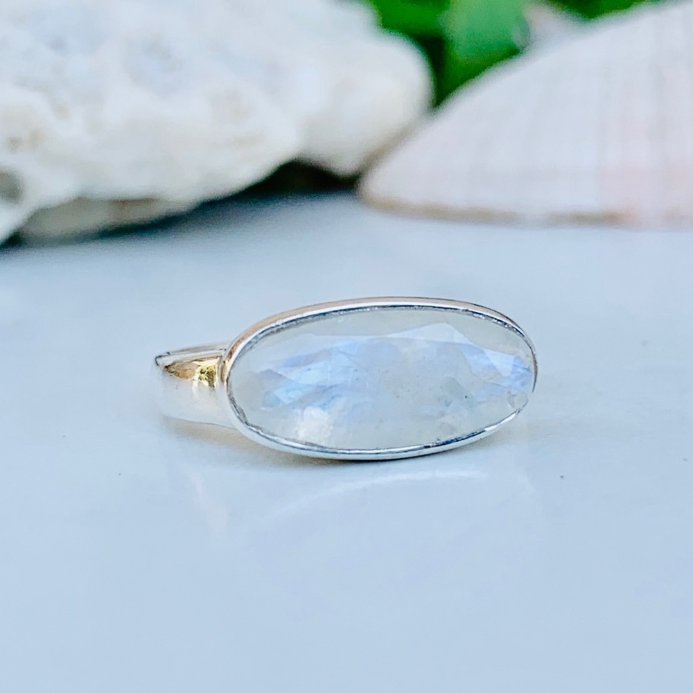 Moonstone Ring Horizontal Sterling Silver